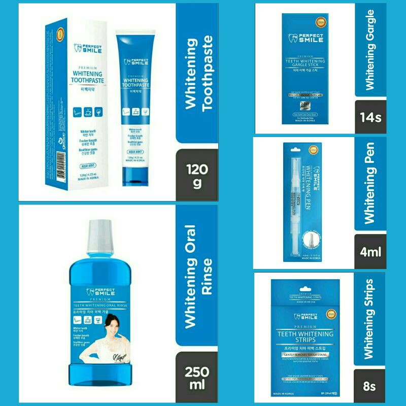 Perfect Smile Teeth Whitening Strips 8's / Mouth Wash / Toothpaste / Whitening Pen Shopee