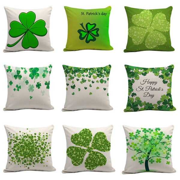 2pcs Plush Throw Pillows Cover Shamrock Heart Printed Pillowcases St Patrick/'s