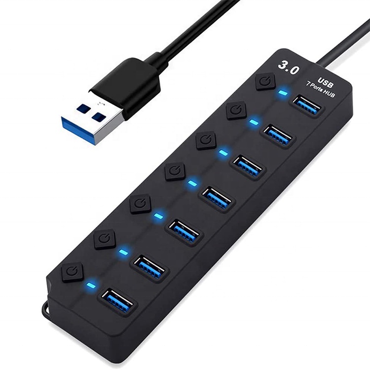 2014 Portable USB 3.0 Hub 7 Ports Speed 5Gbps For PC Laptop With On/Off Switch B