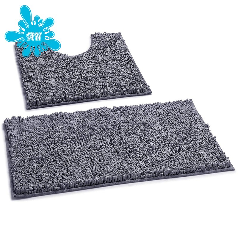 Non Slip Extra Thick Chenille Bathroom Mat Contour Set Dark Gray Shopee Philippines