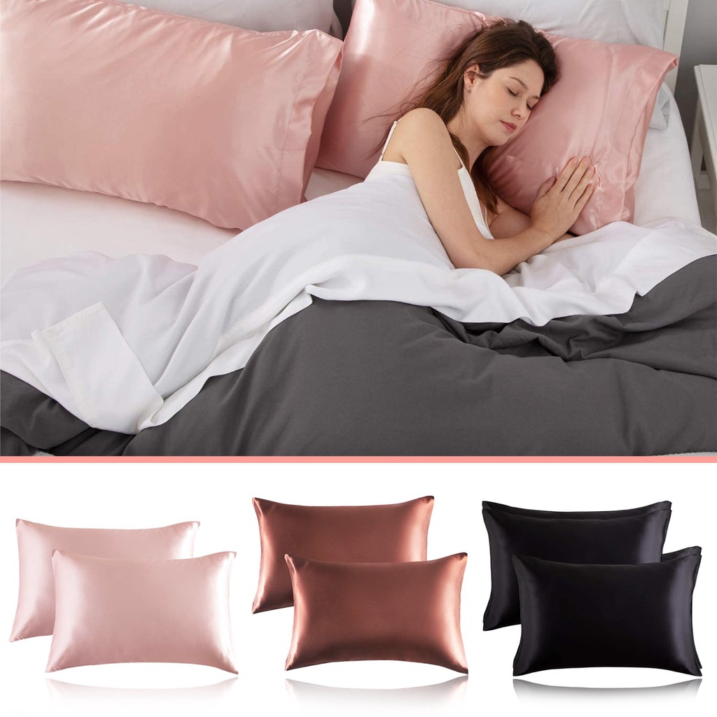 Satin Bed Pillowcase Cover Soft Silk Cushion Cover Bedding Slipcover Single Pcs. 