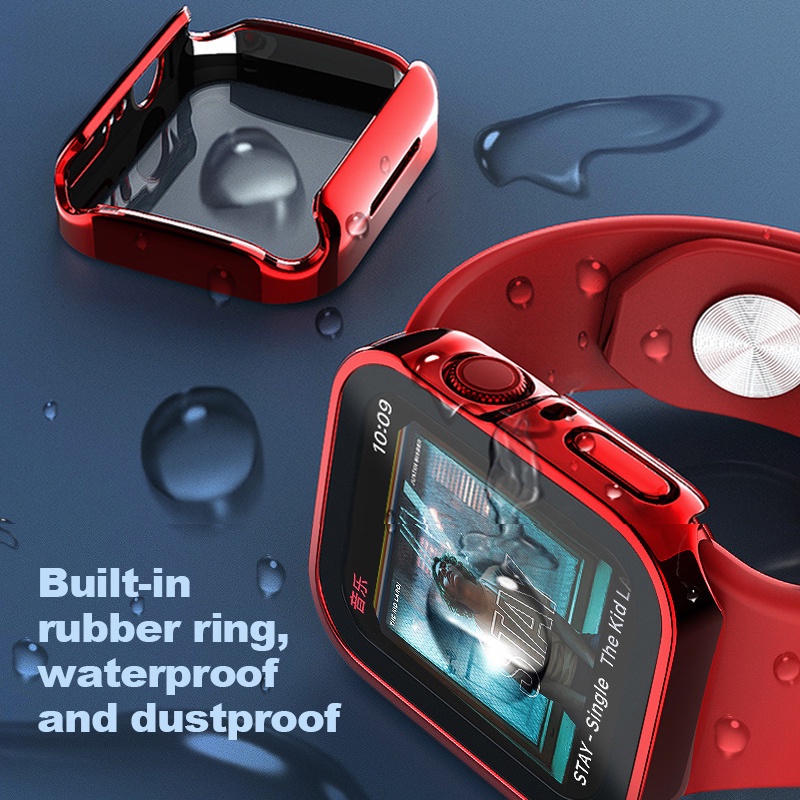 Tempered Glass Waterproof Case for Apple Watch Series 7 45mm 41mm Integrated Protective Sports