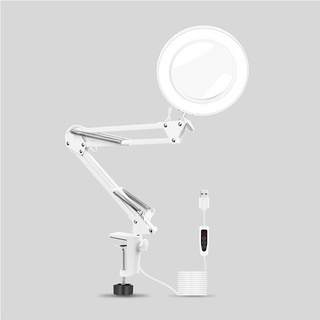 ♟Magnifying Glass Desk Lamp Clip With LED Ring Light Used Tool Welding Stand 3 Colors USB 5X Magnify