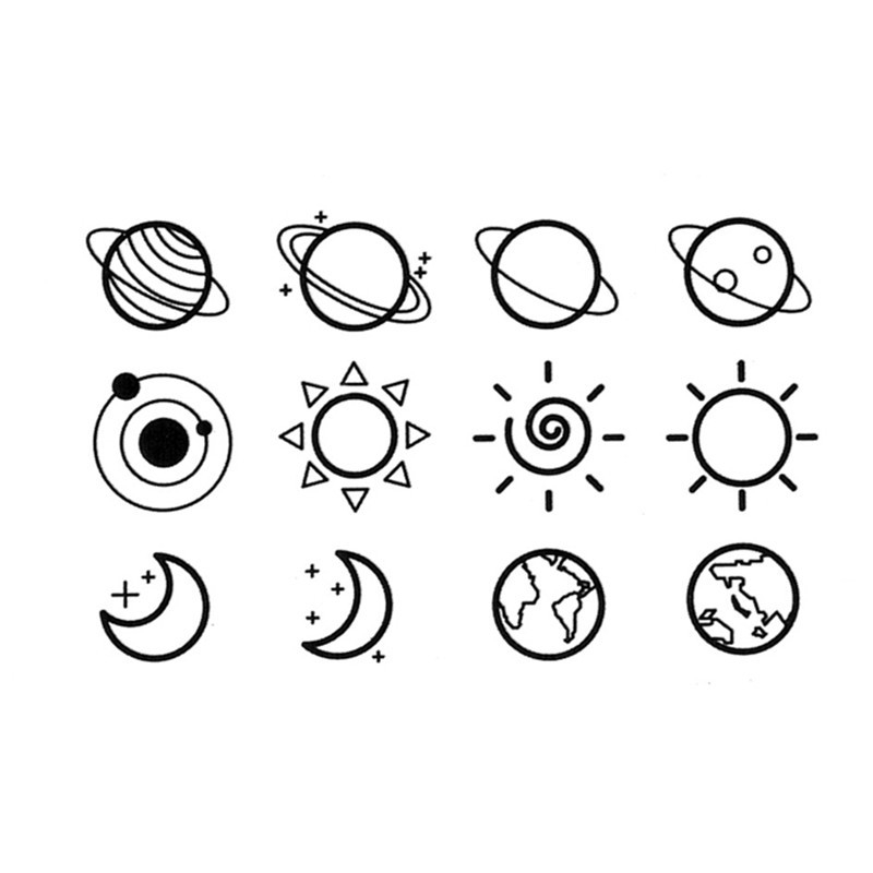 Sun Moon Planet Simple Hand Painted Black And White Tattoo Stickers Waterproof Men And Women Shopee Philippines