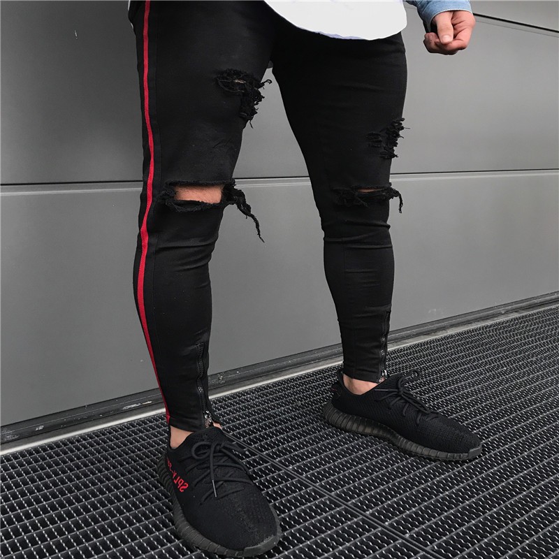 red side stripe jeans mens