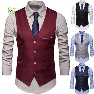 (Greaterbay) Plus Size Formal Men Solid Color Suit Vest Single Breasted Business Waistcoat
