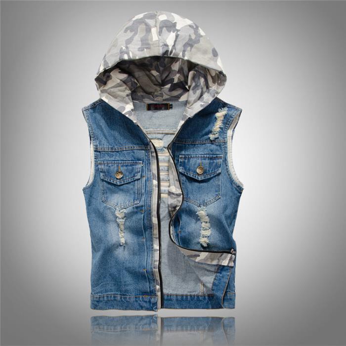 denim vest with hood