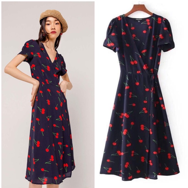 cherry wrap around dress