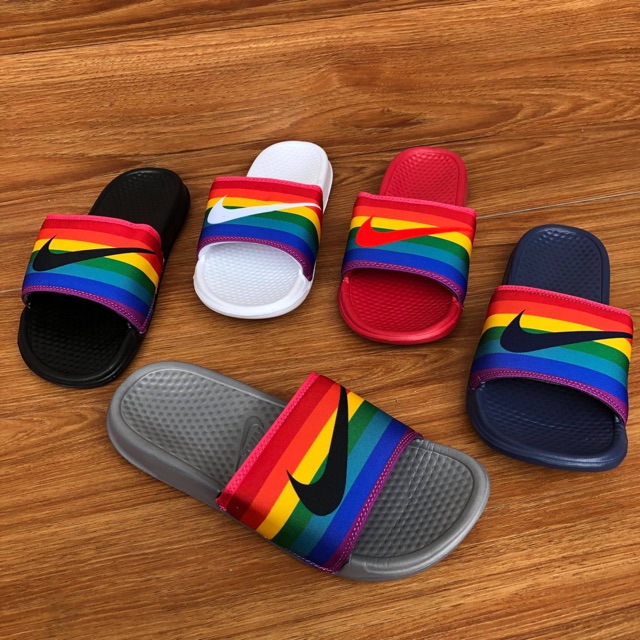 rainbow nike slides womens