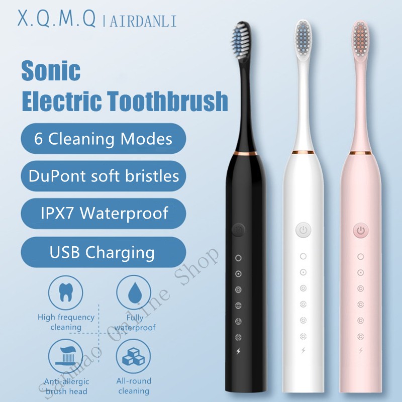 6 Modes Sonic Electric Toothbrush X 3 Usb Charging Ipx7 Waterproof Ultrasonic Vibration Adult 