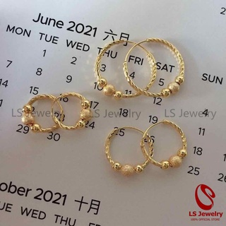 LS jewelry 18k Bangkok Gold Loop Earrings With Balls 2372e