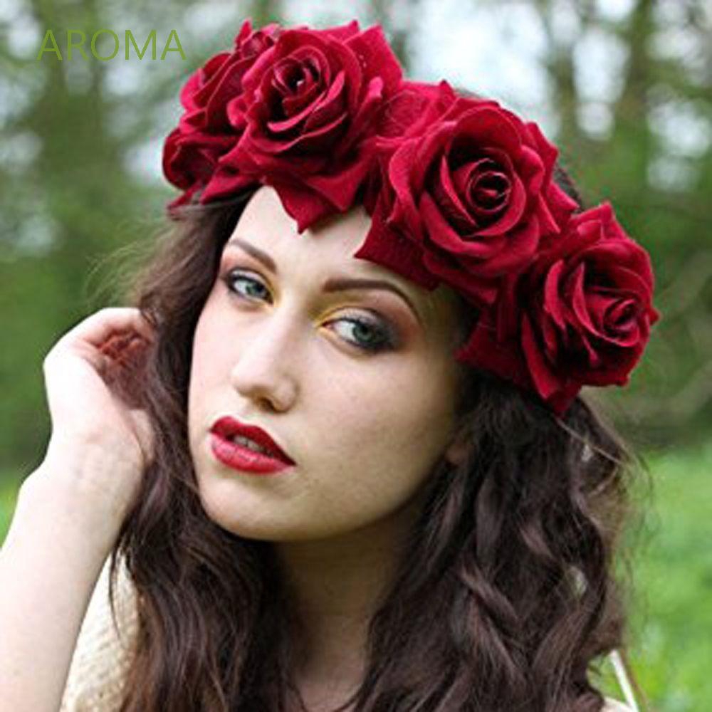 red flower hair garland