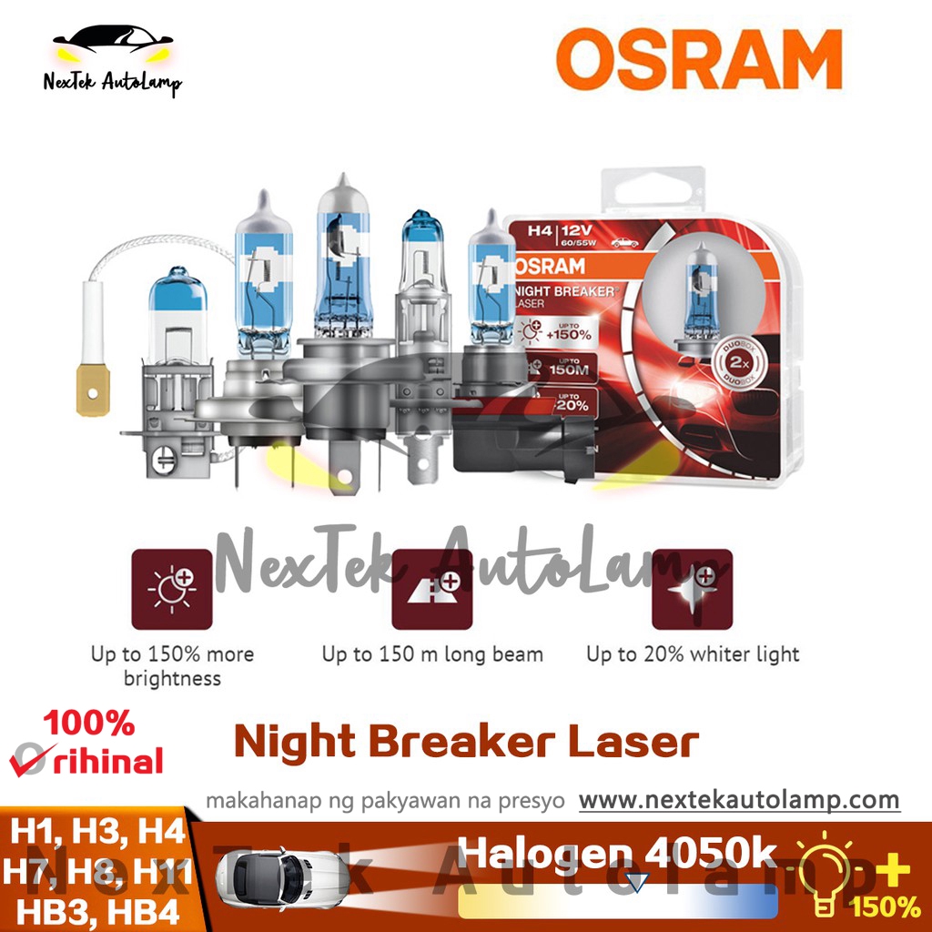 next generation +150% h1 h3 h4 h7 h11 hb3 hb4 Bulbs Osram Night Breaker laser 