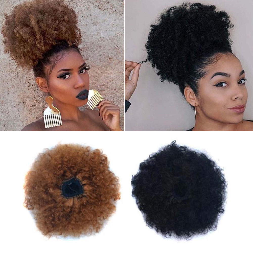 Short Puff Style Hair Bun Extensions Curly Wig Wrap Party