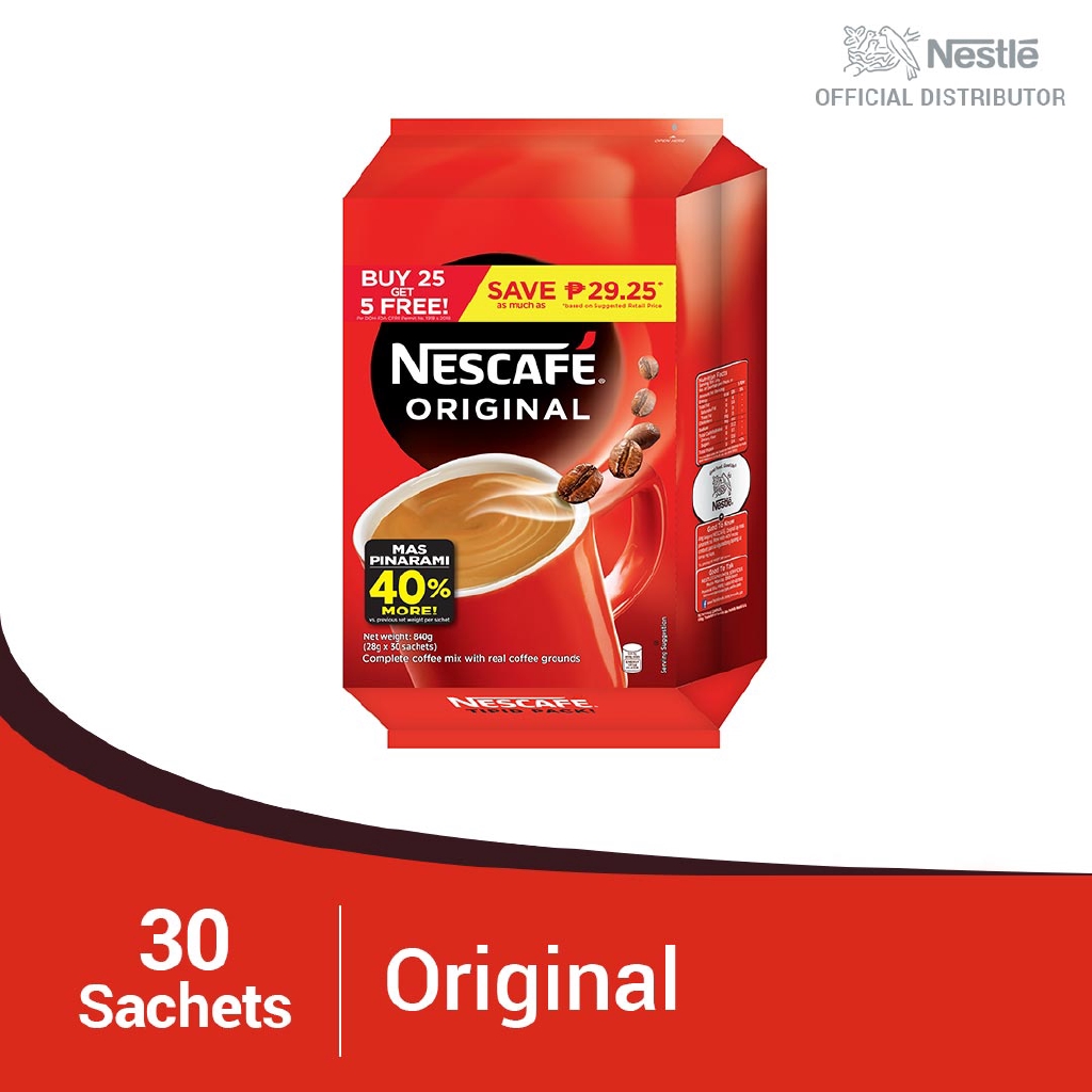 Nescafe Original 3in1 Coffee 28g Pack of 30 Sachets Shopee