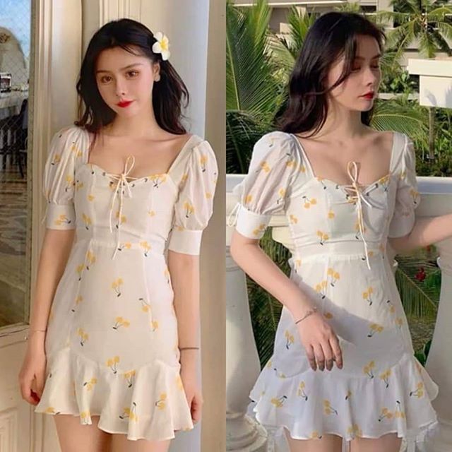 puff sleeve yellow dress