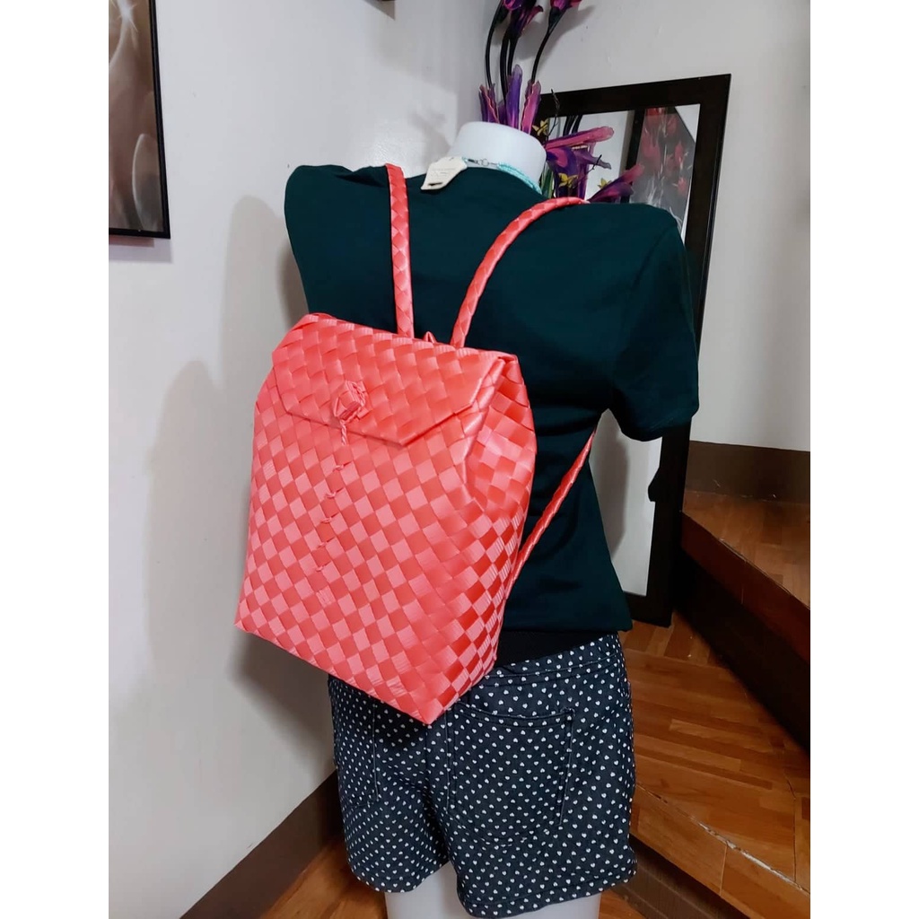 backpack knapsack handwoven color pomelo red medium size unisex bag