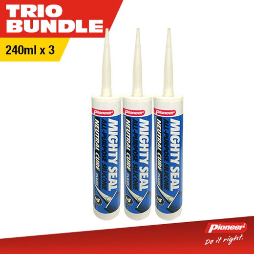 Pioneer Mighty Seal Neutral Cure Silicone Sealant 280ml Cartridge x3