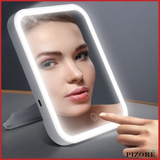 Pizore | Square Touch Screen Makeup Mirror with Ultra Bright LED Lights, USB Recharging Cable