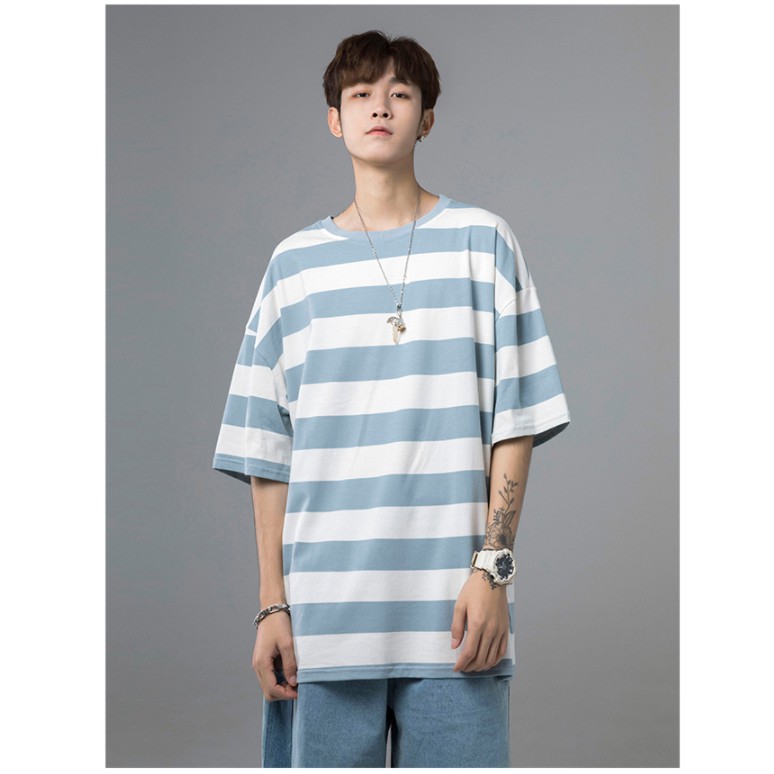 Korean Striped Oversize Tshirt Men Hip Hop Streetwear Graphic Casual ...