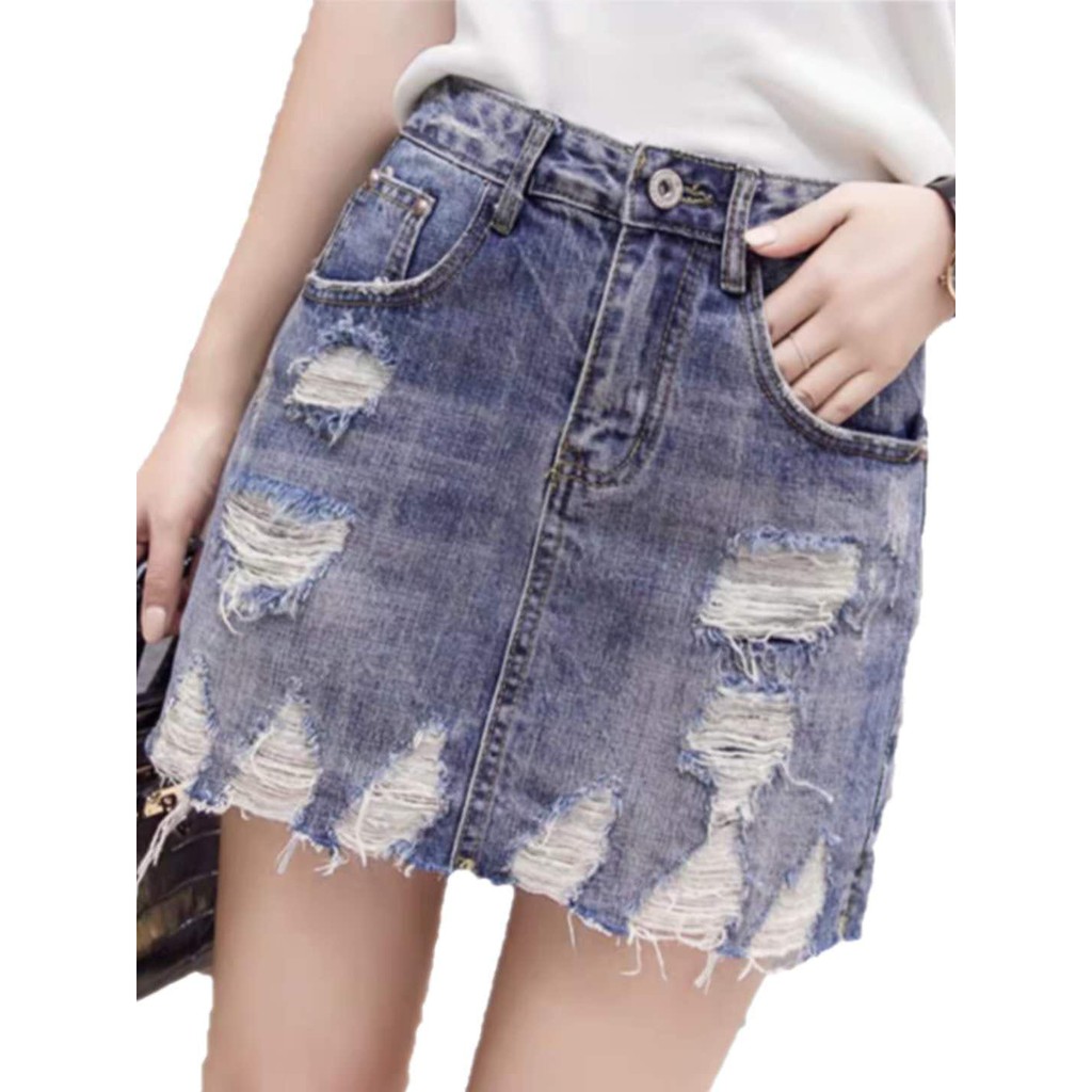 Maong Denim Mini skirt tattered skirt | Shopee Philippines