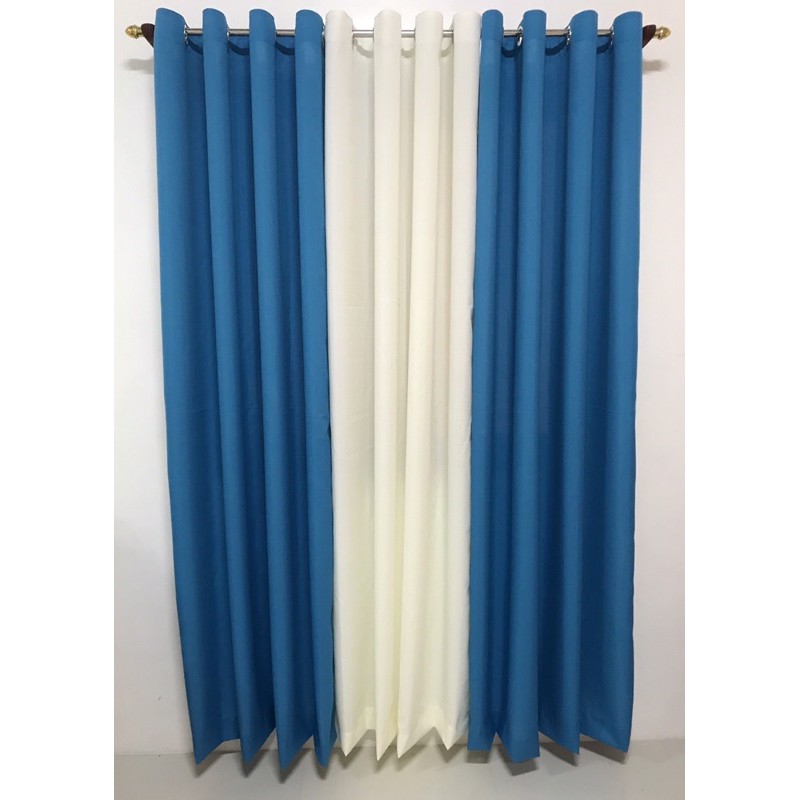 3 In 1 Set Grommet Curtains With 24, Blue And Cream Curtains
