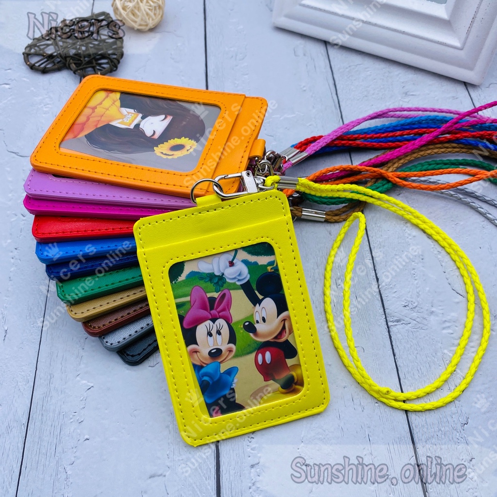 Double sided Leather ID Card Holder Braid Plait ID Sling Holder