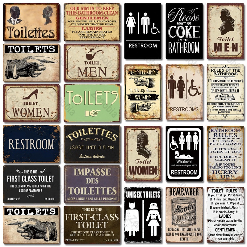 Toilet Sign Plaque Metal Vintage Bathroom Metal Sign Tin Sign Wall