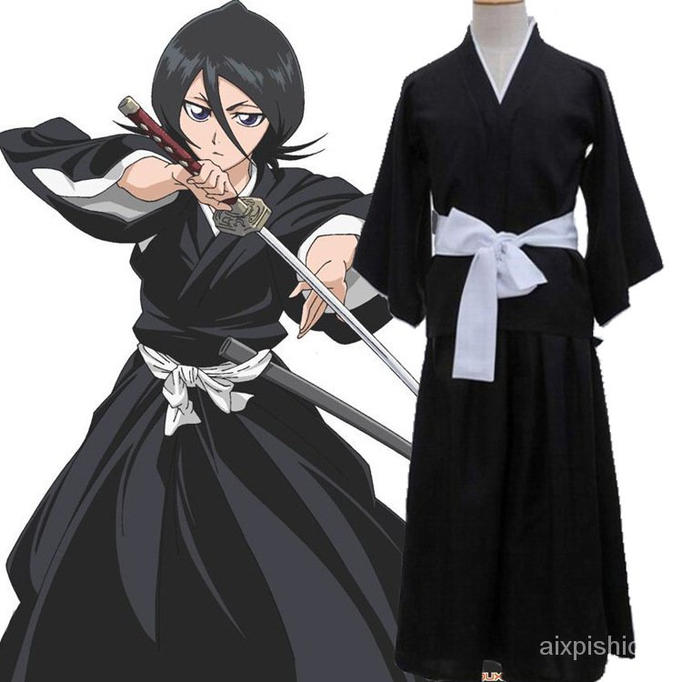 BLEACH Kuchiki Rukia Japanese Anime Cosplay Costumes Black Kimono for