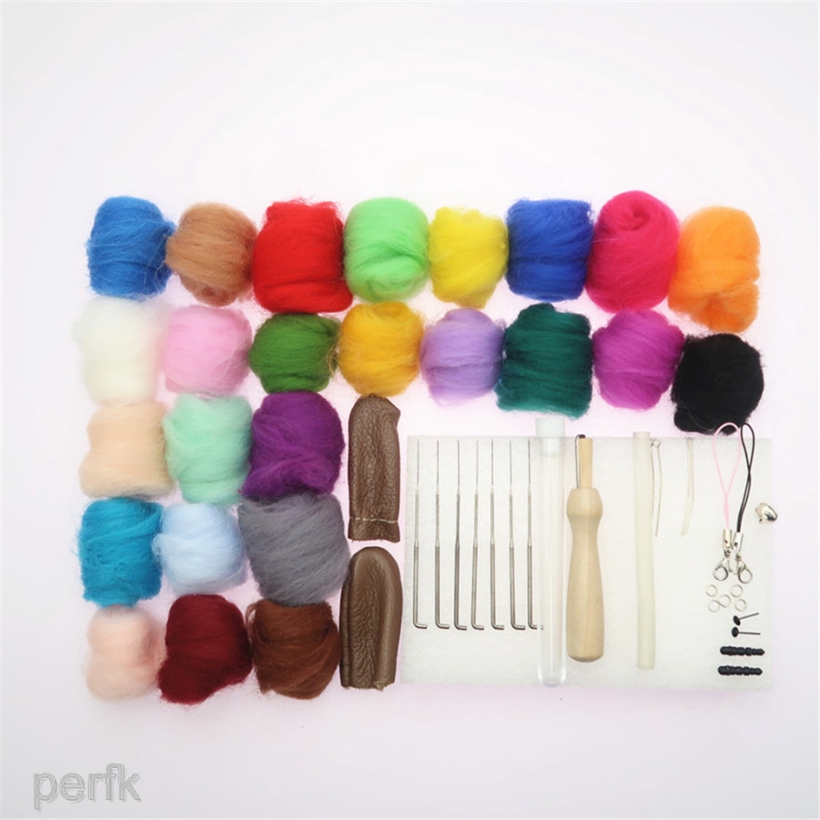 per lartigianato Fai-da-Te Feltro Principianti 25 Colori Wool Roving Needle Felting Wool Kit Delaman Needle Felting Kit 