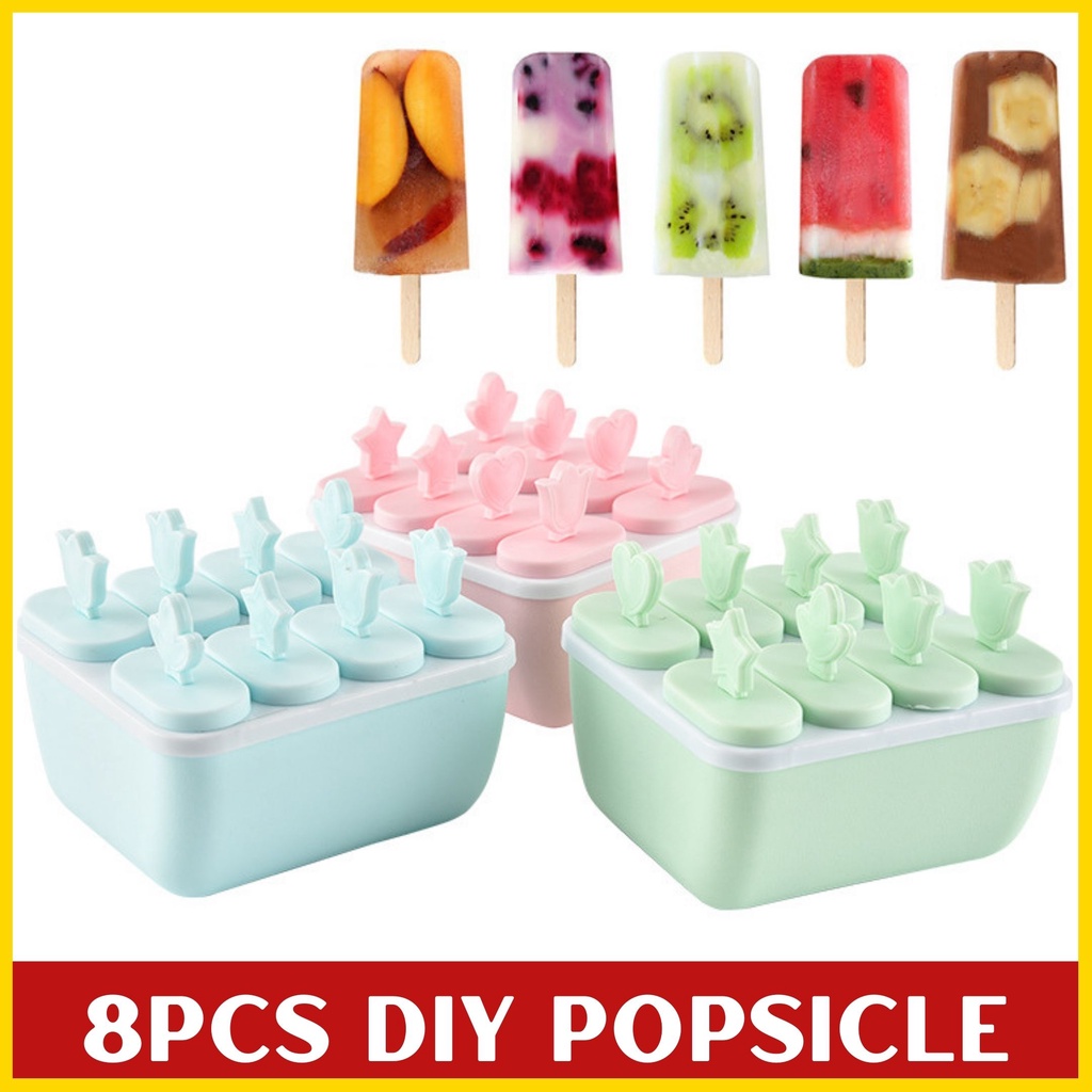 8 Cells DIY Ice Mold Frozen Ice Cream Mold Popsicle Maker Lolly Mould ...