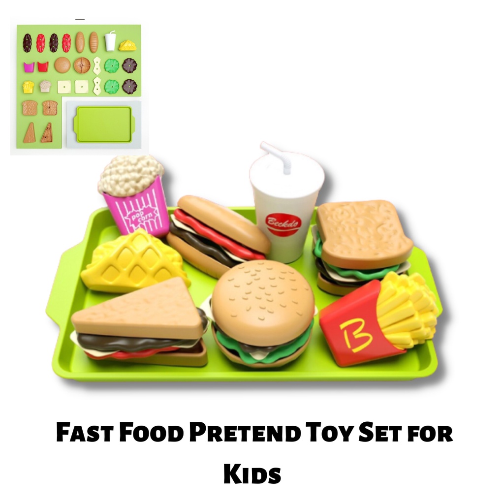 Play Food Toy Set Kitchen Pretend Play Accessories Toy Fast Food Pretend Toy Set for Kids