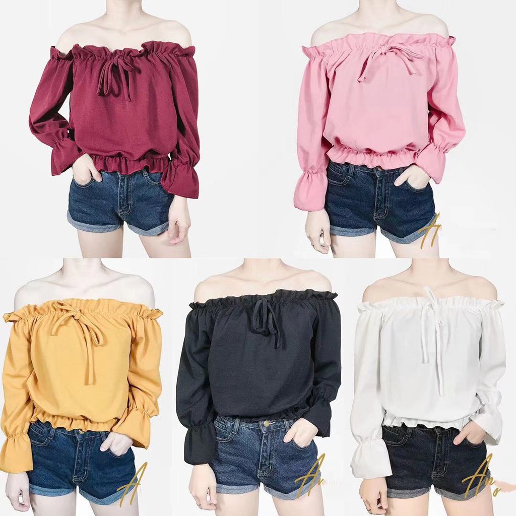 Off Shoulder Crop Top Korean Fashion Long Sleeves Sexy TO | Shopee ...
