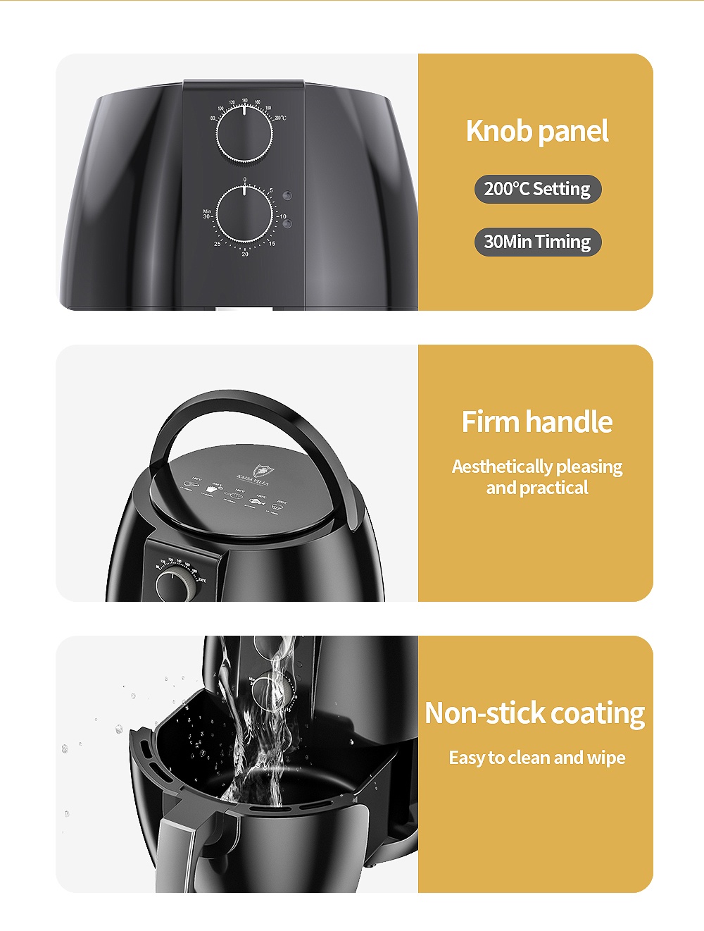 Kaisa Villa air fryer 4.5L 5.5L electric fryer oil free non stick pan