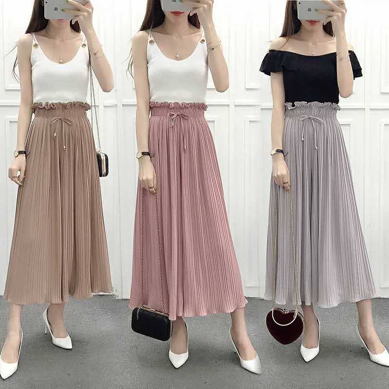 2022 New korean  Style  Square Pants Chiffon Garterized 