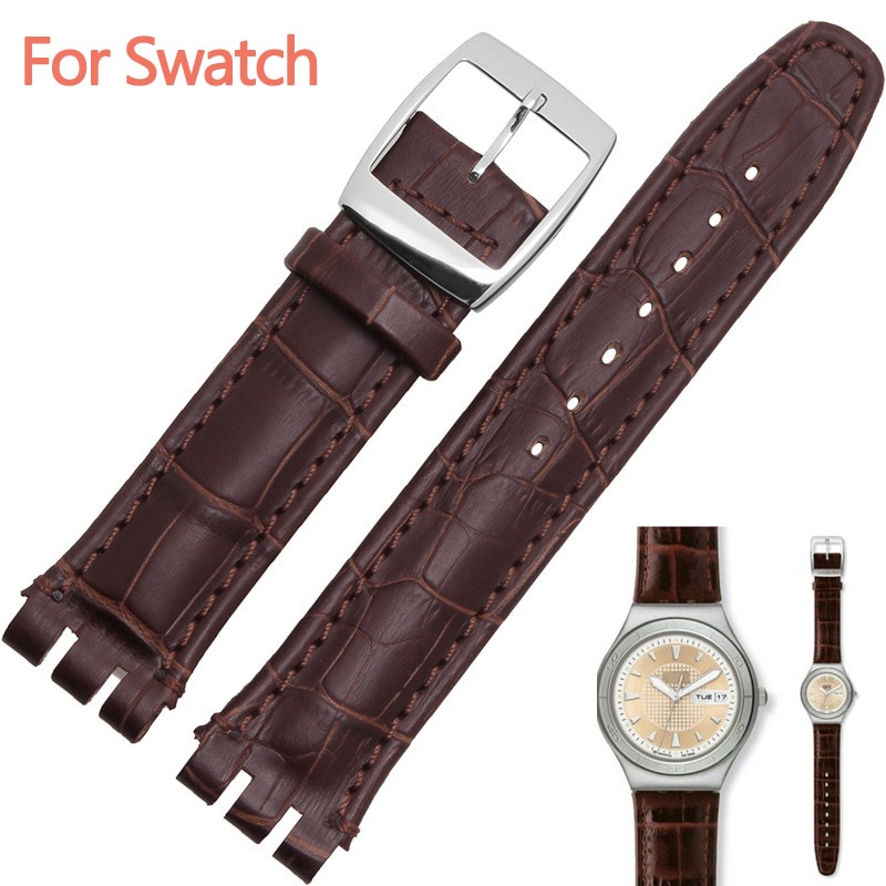 17mm 19mm Strap for Swatch Band Genuine  Calf Leather Watch Strap Band Black Brown White Waterproof High Quality