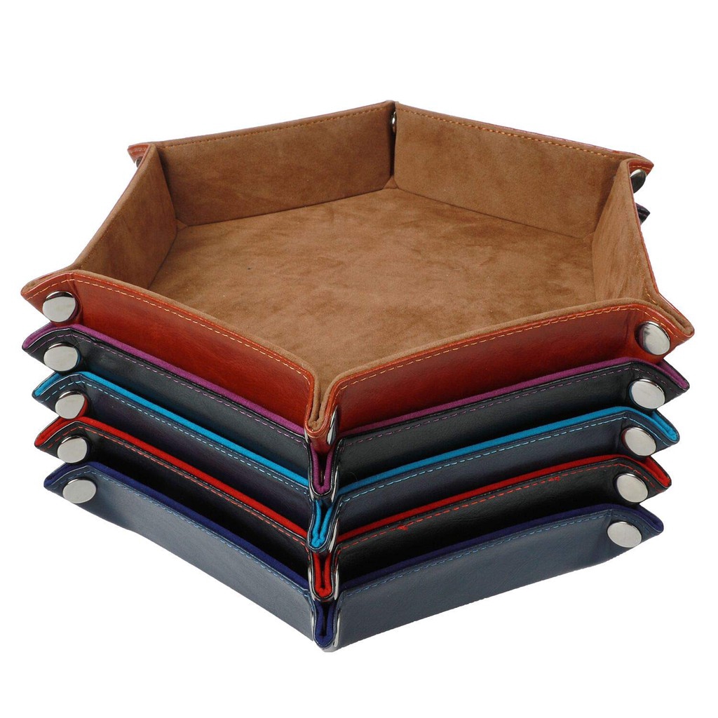 Dice Tray PU Leather Velvet Folding Hexagon Dice Collapsible Rolling