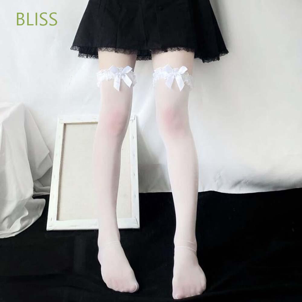 BLISS Transparent Hosiery Breathable Polyester Bow Stockings Women Lace ...