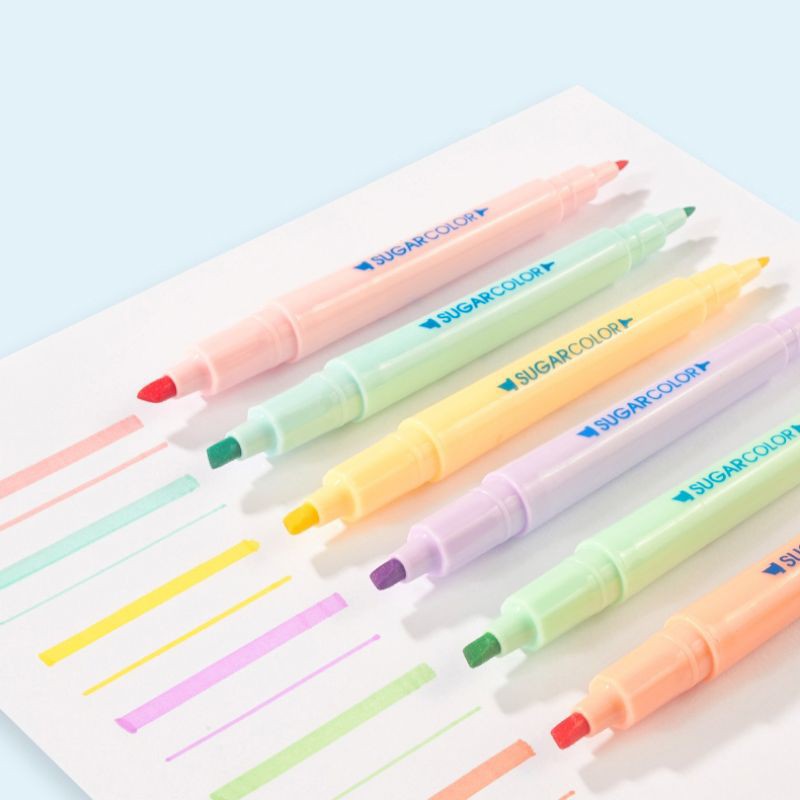 6 Colors Highlighter Pen Cute Dual Tip Pen Candy Color Marker Student Shopee Philippines