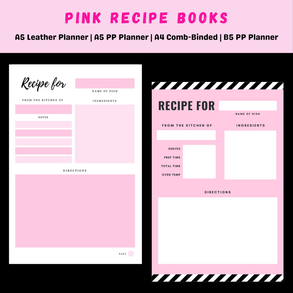 Pink Recipe Book with Weekly Meal Planner in Binder Shopee Philippines