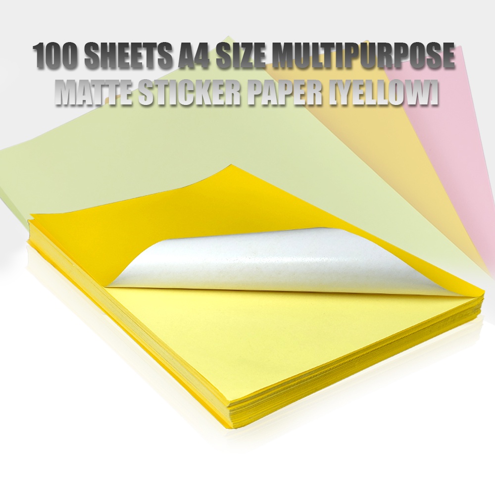 100 SHEETS A4 SIZE MULTIPURPOSE MATTE STICKER PAPER [YELLOW] Shopee