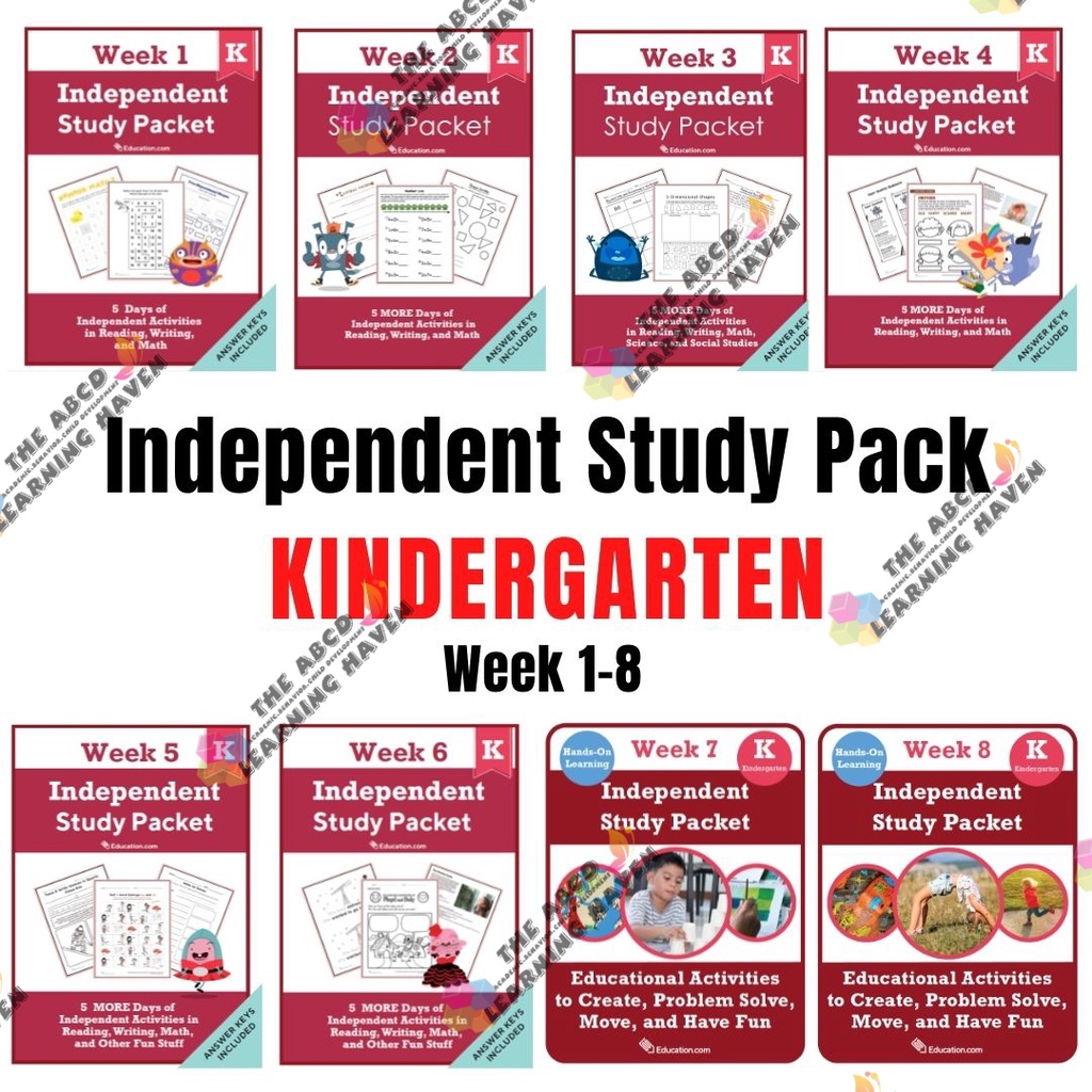 KINDERGARTEN Independent Study Pack Activity Worksheet Workbook ...