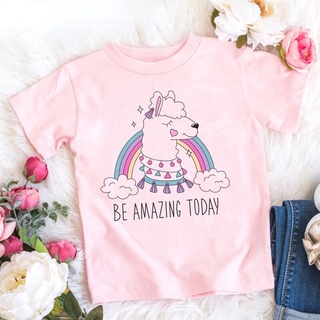 Funny No Prob Llama T Shirt Kids Summer Top Cartoon T-shirt Kawaii Llama Graphic Tees Fashion Anime Lama Cute Children Clothes #3