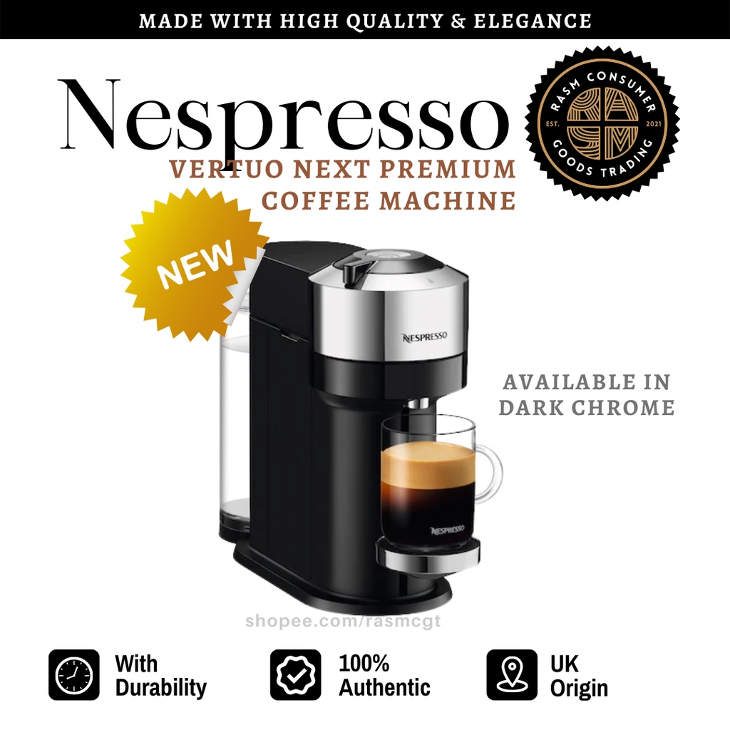 Nespresso Vertuo Next Premium Coffee Machine Dark Chrome Comes With Starter Kit Coffee Pods