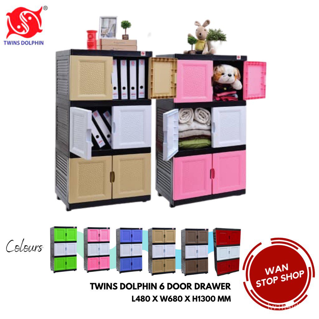 Twins Dolphin 6 Door Drawer, Large Plastic Storage 3 Tingkat