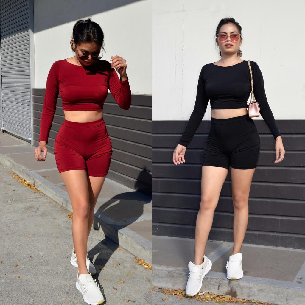 biker shorts with crop top