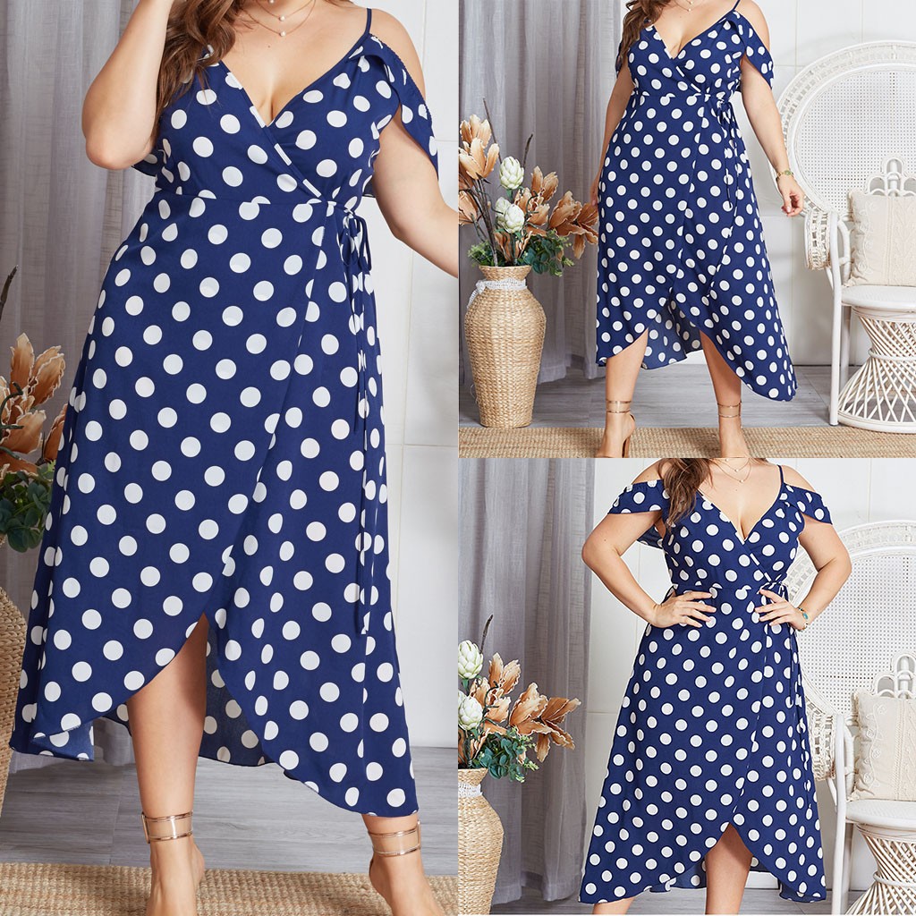 women's blue polka dot dress