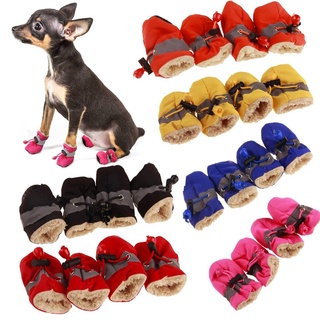 4pcs/set Pet Dog Shoes for Puppy Dogs Anti-Slip Dogs Boots Paw Protector with Reflective Straps Lightweight Walking Pet Booties for Small and Medium Pet
