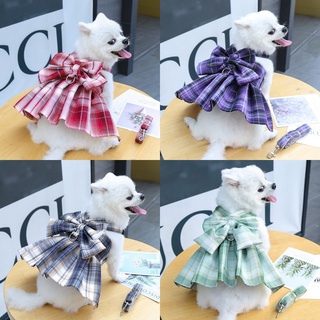 MUC [QY2054] Pet Bowknot Vest Dress Dog JK Plaid Chest Strap Cat Harness Strap Leash Dog outdoor tracking rope Kawaii Puppy Chest Harness Pet clothes #6