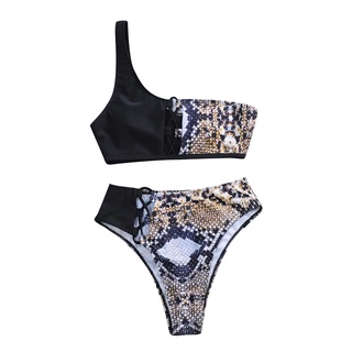 （Selling）Hermall bikinis swimsuit for women Women's Swimwear Patchwork Sexy Bikini Bandage Split Swi #4